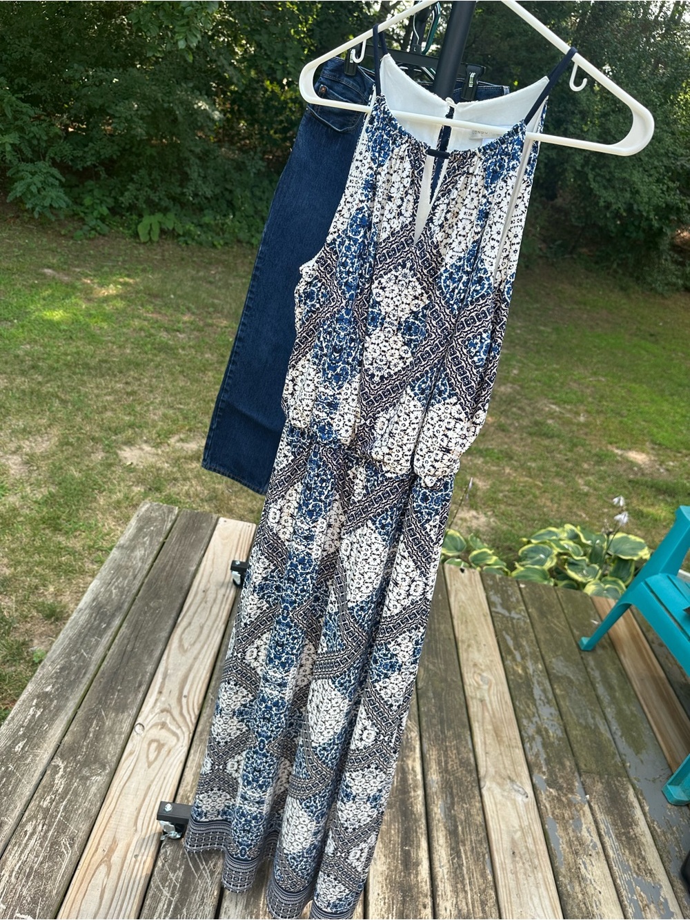 London Times Blue and White Printed Maxi Dress
